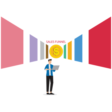 Man working on Sales Funnel Diagram  Illustration