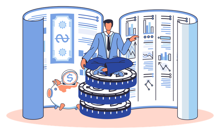 Man working on Saving account  Illustration