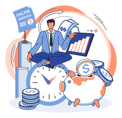 Man working on Saving account  Illustration