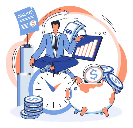 Man working on Saving account  Illustration