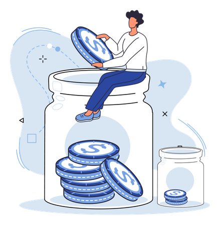 Man working on Saving account  Illustration