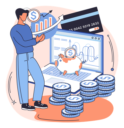Man working on Saving account  Illustration