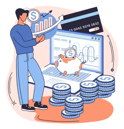 Man working on Saving account  Illustration