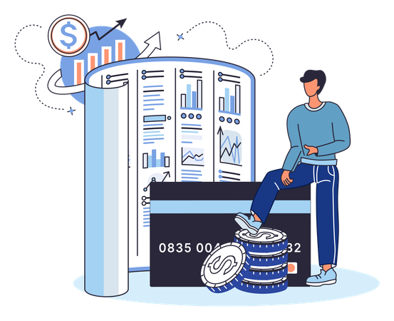 Man working on Saving account  Illustration