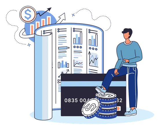 Man working on Saving account  Illustration