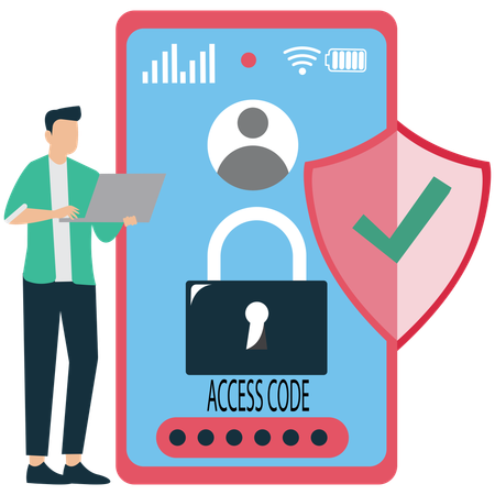 Man working on Secure Access Code Authentication  Illustration
