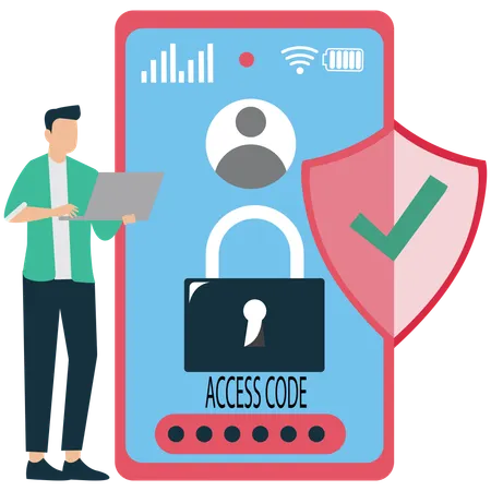 Man working on Secure Access Code Authentication  Illustration