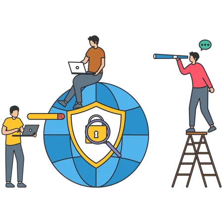 Man working on Secure Network  Illustration