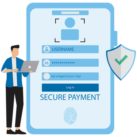 Man working on Secure Payment and Transactions  Illustration