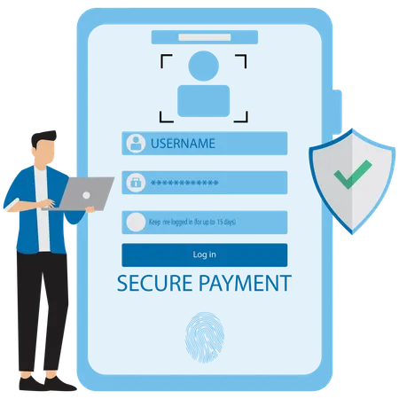 Man working on Secure Payment and Transactions  Illustration