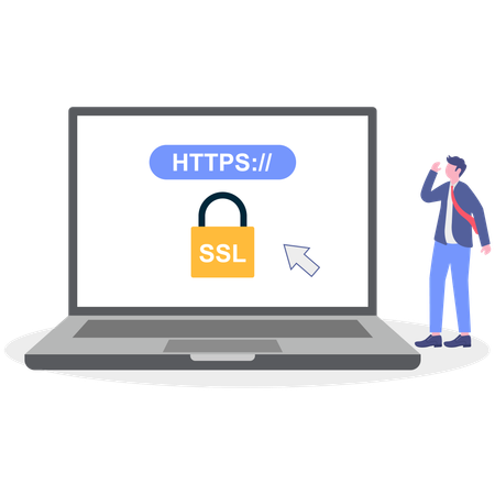 Man working on secure sockets layer  Illustration