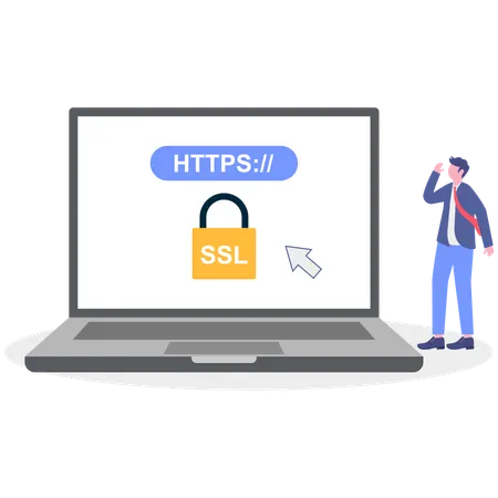 Man working on secure sockets layer  Illustration