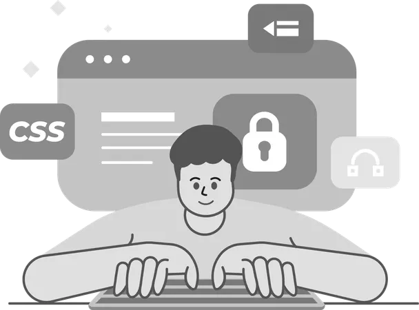Man working on Security Development  Illustration