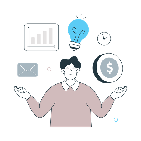 Man working on Self Management  Illustration