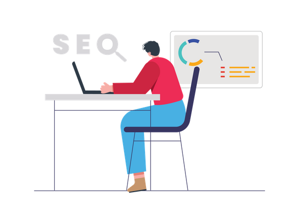 Man working on Seo Data Analytics  Illustration