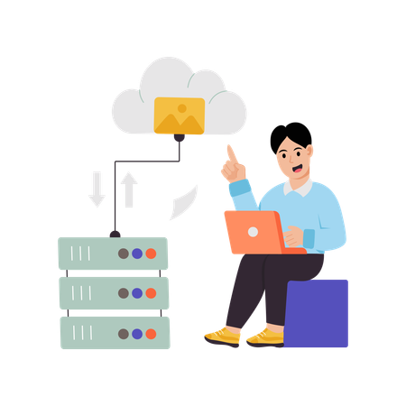 Man working on server connection  Illustration