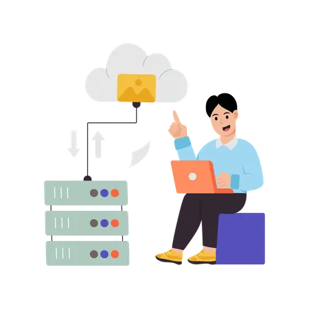 Man working on server connection  Illustration