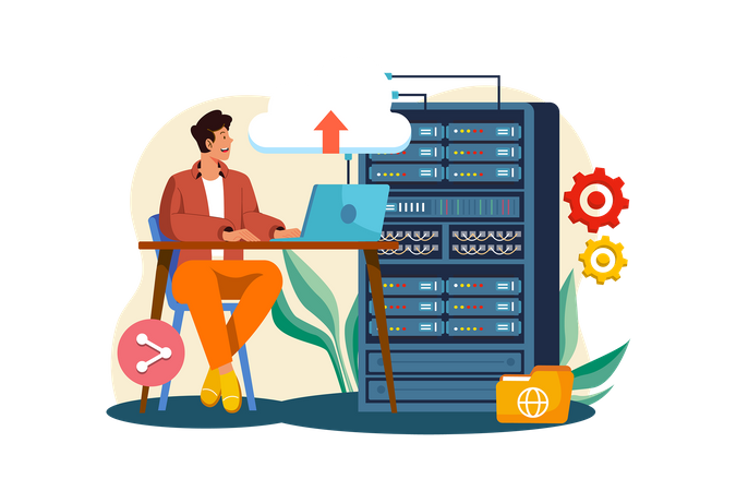 Man working on Server Maintenance  Illustration
