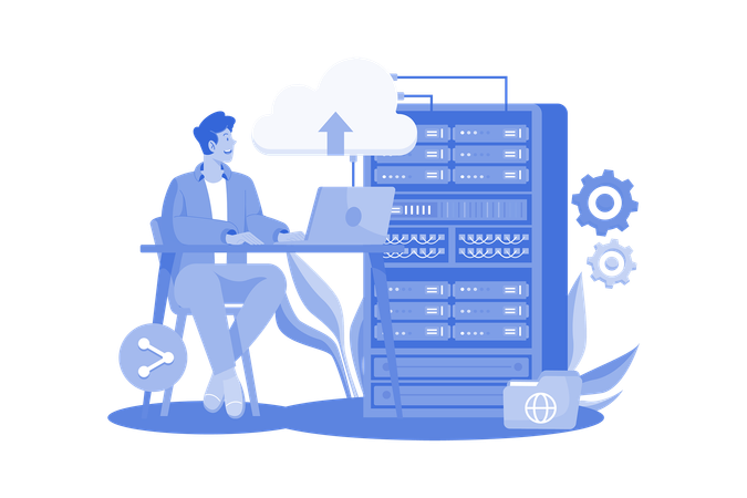 Man working on Server Maintenance  Illustration