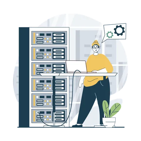 Man working on server security  Illustration