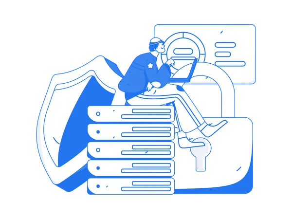 Man working on server security  Illustration