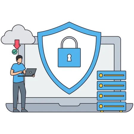 Man working on Server Security  Illustration