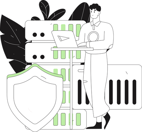 Man working on server security  Illustration