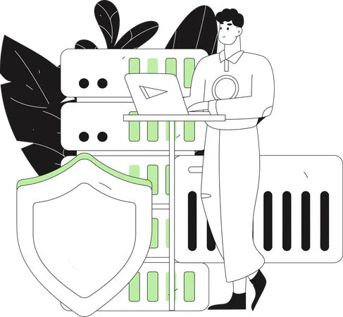 Man working on server security  Illustration