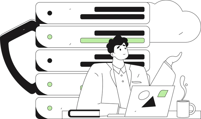 Man working on server security  Illustration