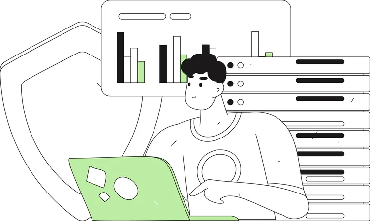 Man working on server security  Illustration