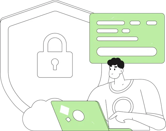 Man working on server security  Illustration