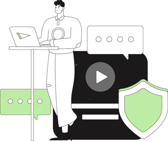 Man working on server security  Illustration