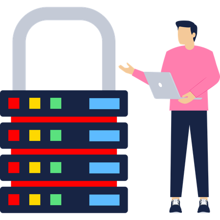Man working on server security  Illustration