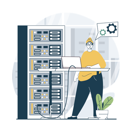 Man working on server security  Illustration