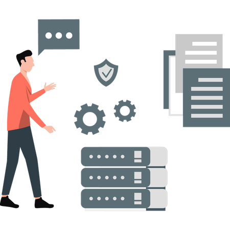 Man working on setting database password  Illustration