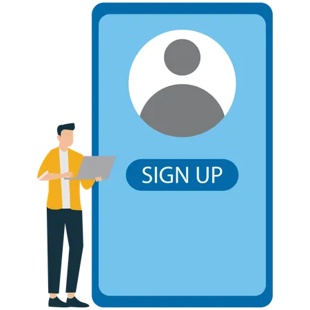 Man working on Sign-Up Page Design  Illustration