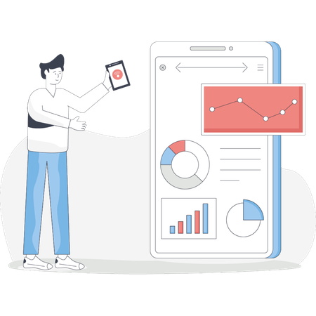 Man working on smartphone data analysis  Illustration