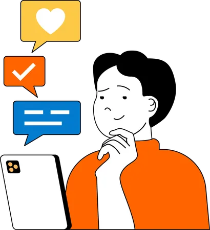 Man working on social media chat  Illustration