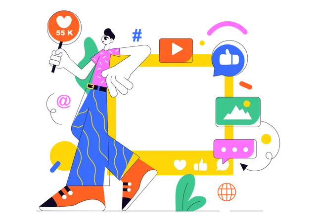 Man working on social media  Illustration