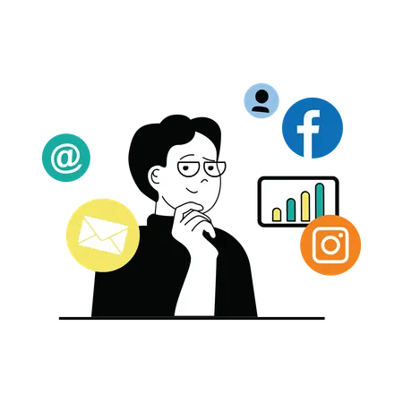 Man working on social media marketing  Illustration