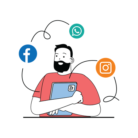 Man working on social media marketing  Illustration