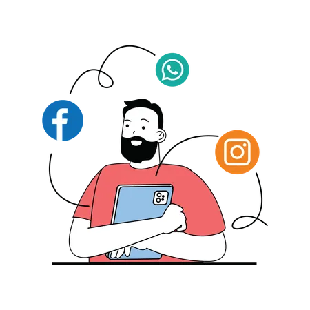 Man working on social media marketing  Illustration