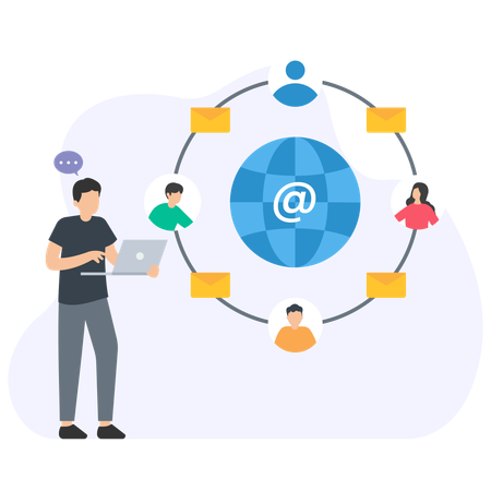 Man working on social networking  Illustration