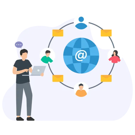 Man working on social networking  Illustration