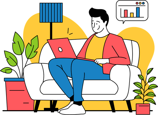 Man Working on Sofa  Illustration