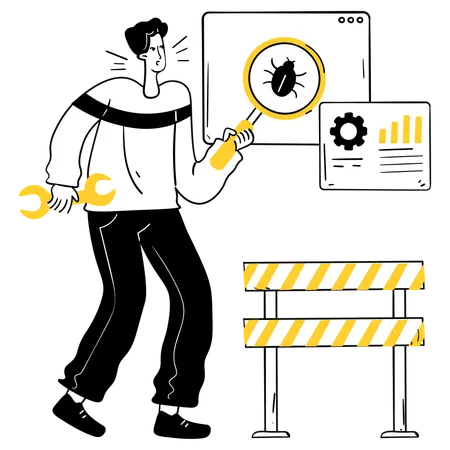 Man Working On Software Debugging  Illustration