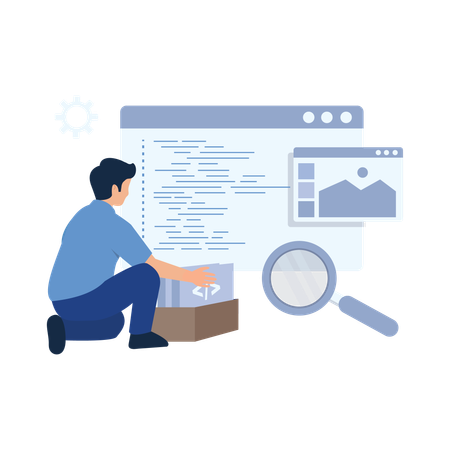 Man working on Software Development Workflow  Illustration