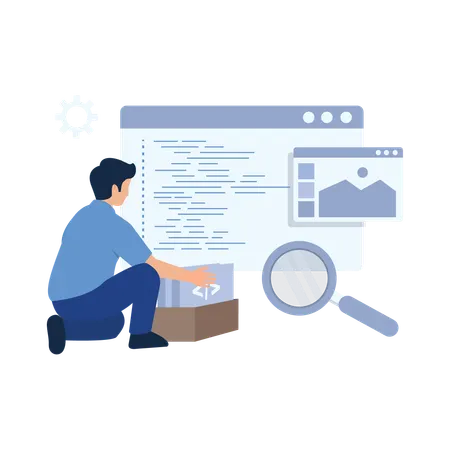 Man working on Software Development Workflow  Illustration