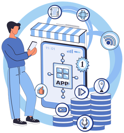 Man working on software testing  Illustration