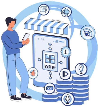 Man working on software testing  Illustration